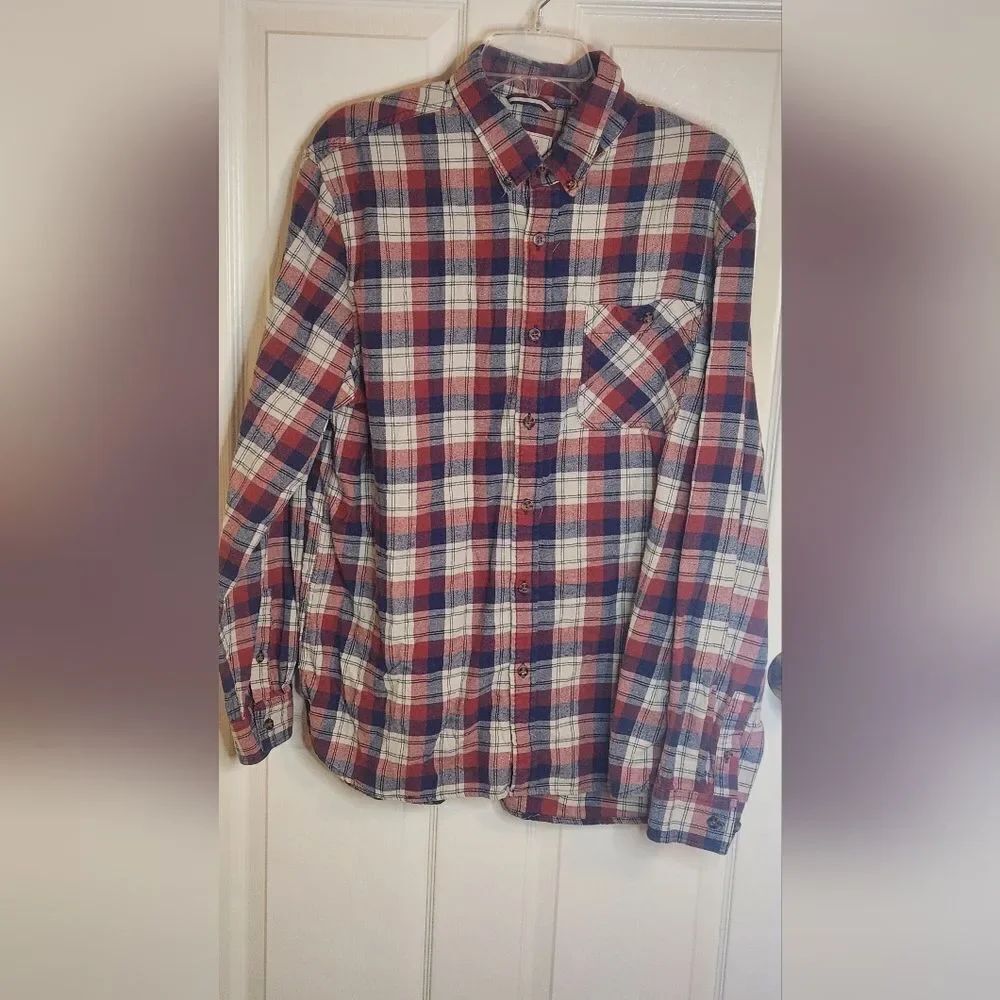 Boston Traders XL Red and Blue Plaid Pocket Flannel Button Down Men's Shirt